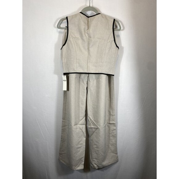 Two-Piece Beige & Black Trimmed Vest & Pants Set  Size M - Picture 2 of 8